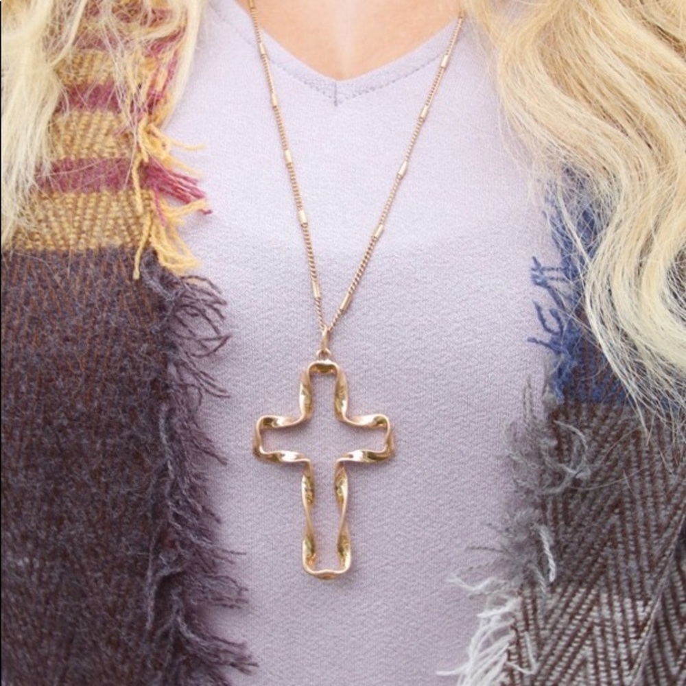 Gold Twisted Cross Pendant Necklace
